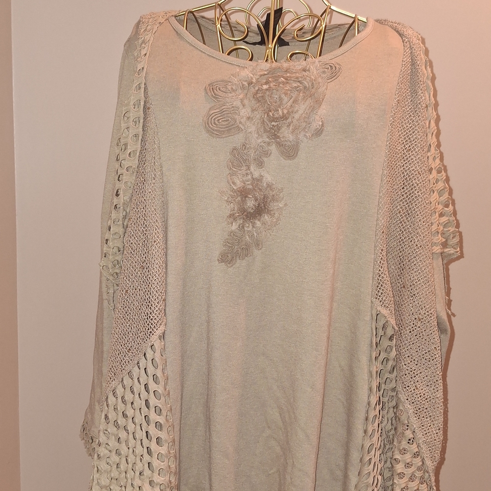 Ali Miles Tan Lace Accent Top